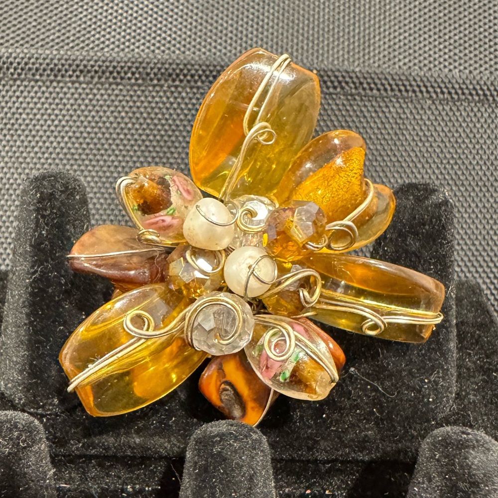 Handmade Beaded Flower Statement Ring